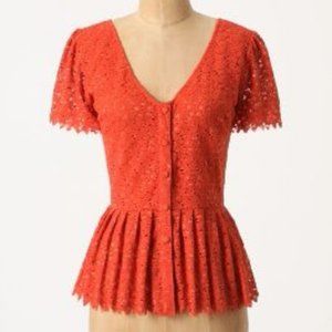 NWT Anthropologie Eyelet peplum blouse size 6 red
